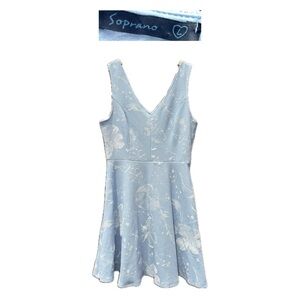 Soprano Light Blue Sleeveless V-Neck Fit and Flare Dress size Large Floral Print